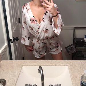 White Chiffon Floral Print Romper - Brand new